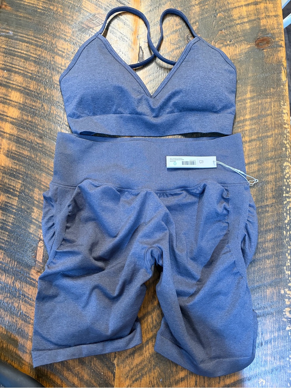 BuffBunny Heathered Navy Blue Sports Bra & High-Waist Shorts Set
